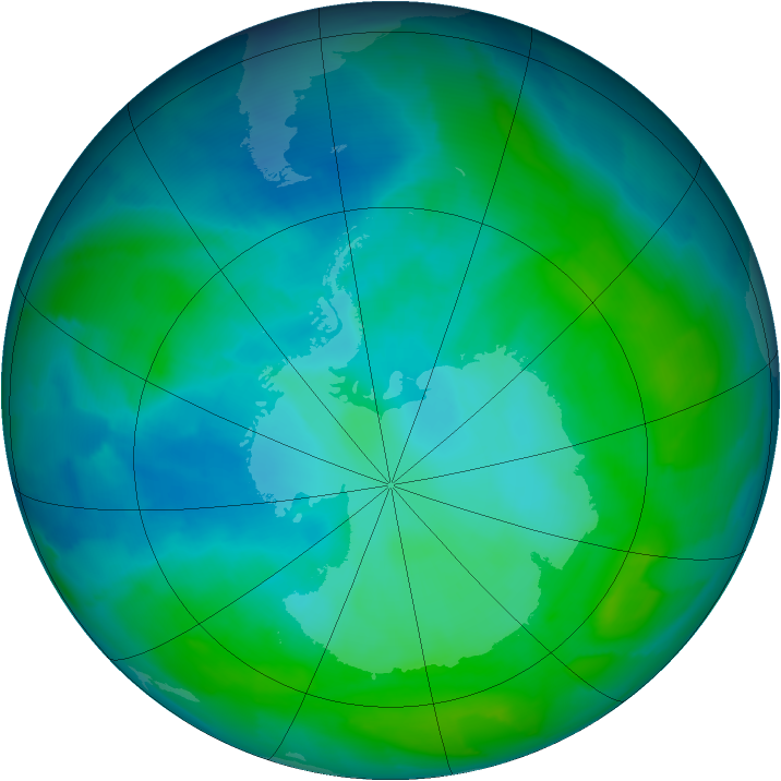 Antarctic ozone map for 20 January 2013